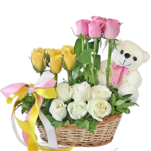 Mixed Rose With Basket Arrange