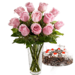 rose bouquet with cake